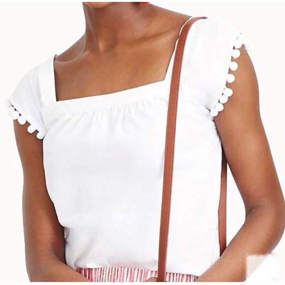 J. Crew Tops - J. CREW square neck pom-pom top poplin white